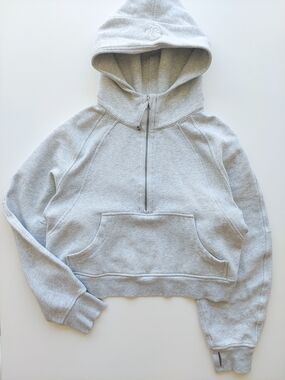 Lululemon M/L Scuba Oversized Light Gray Half-Zip Hoodie Sweatshirt Women's Crop